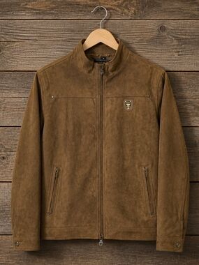 EA Collection Italy Style Men's Brown Faux Suede Zip Jacket Size Medium